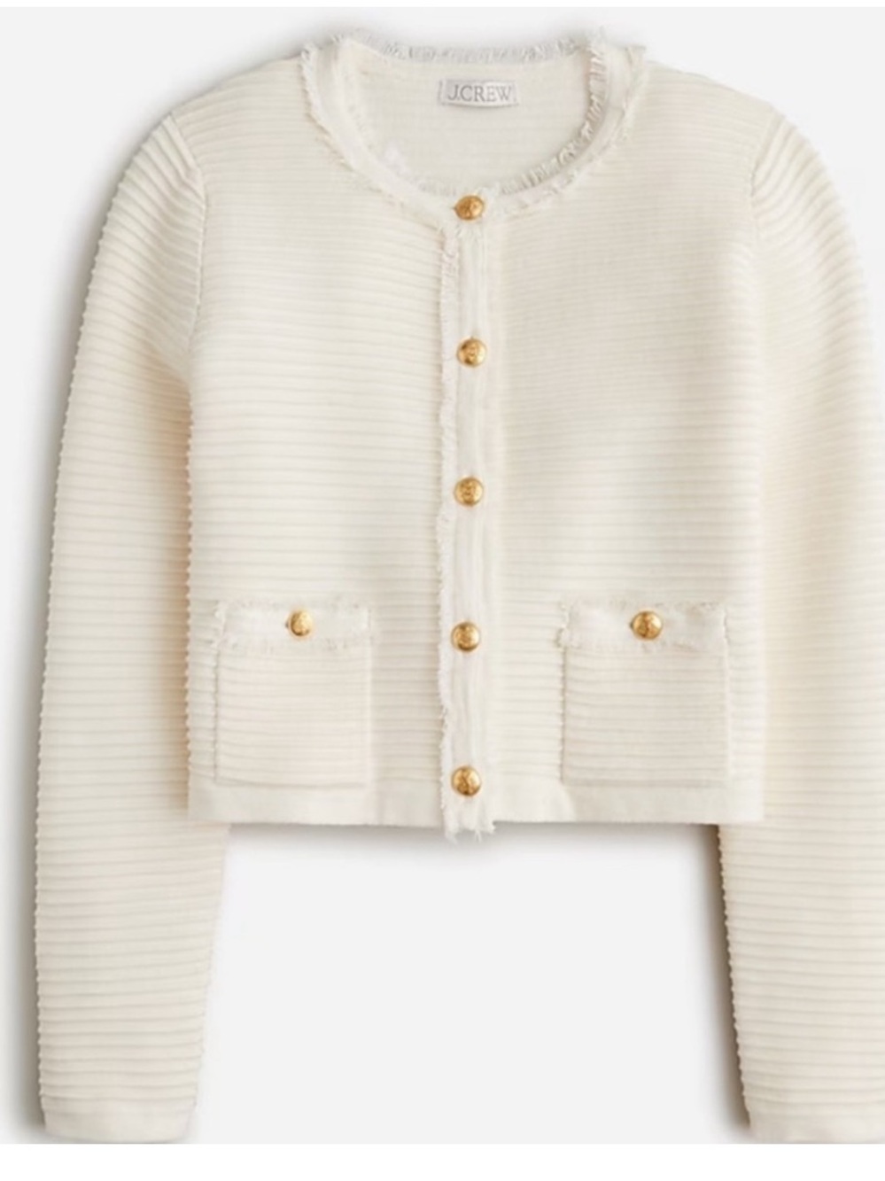 J Crew Emilie Cardigan Sweater Lady Jacket Size Large Creamy Ivory Ribbed Knit